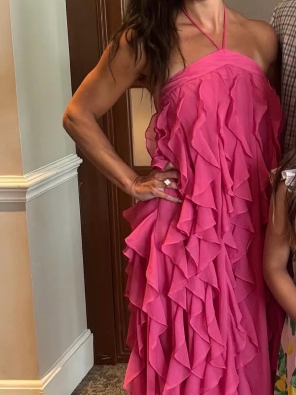 PatBO Hot Pink Halter Ruffle Maxi Dress - Picture 3 of 4